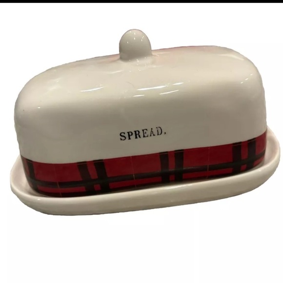 Rae Dunn Artisan Red Plaid Christmas Spread Butter Dish with Lid - Picture 1 of 3